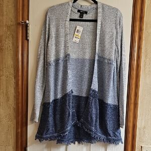 Style & Co Blue Cardigan Sweater with Fringe
